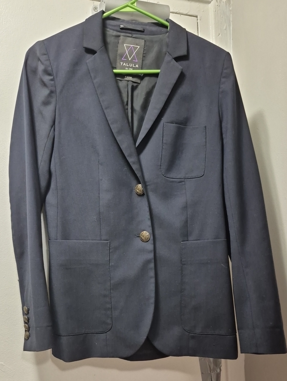Tahari Navy Tailored Blazer with Metal Buttons